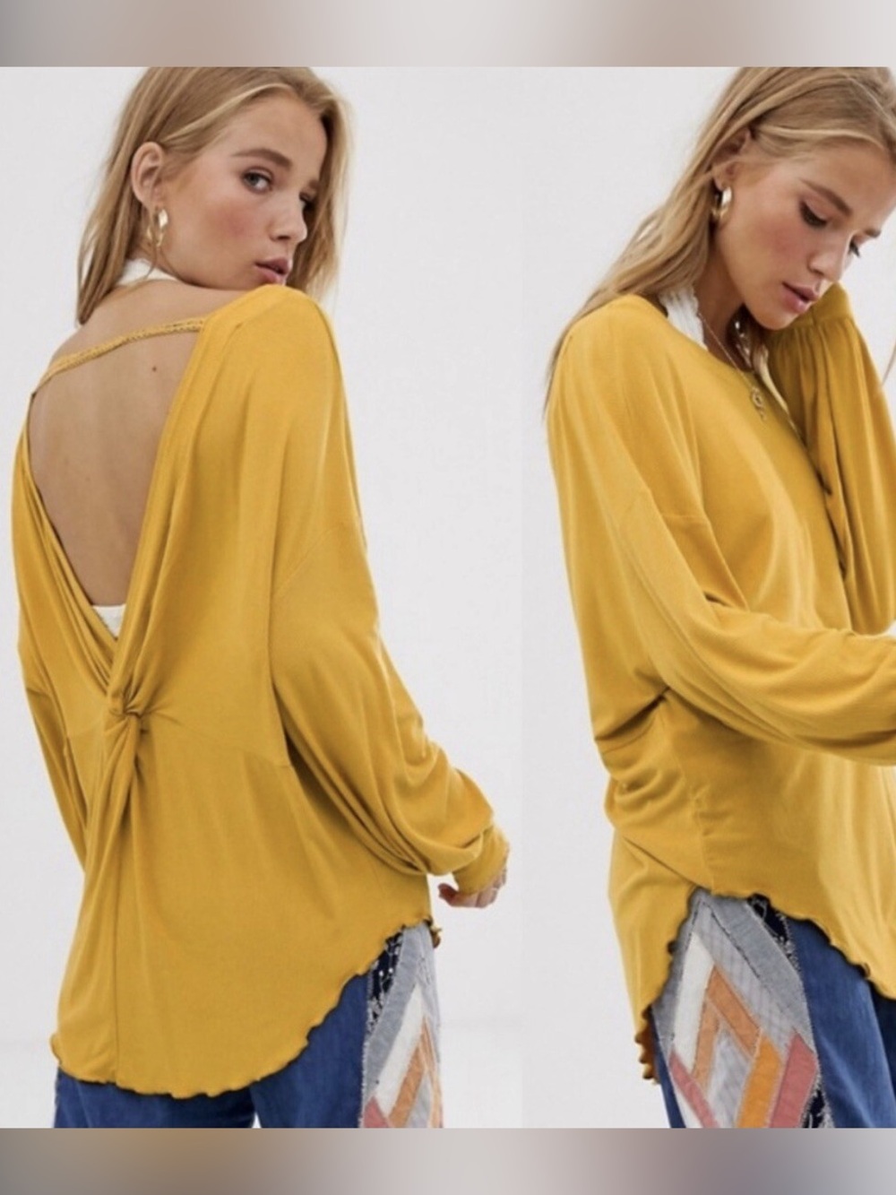 Free People Mustard Yellow Knot-Back Long Sleeve Tunic